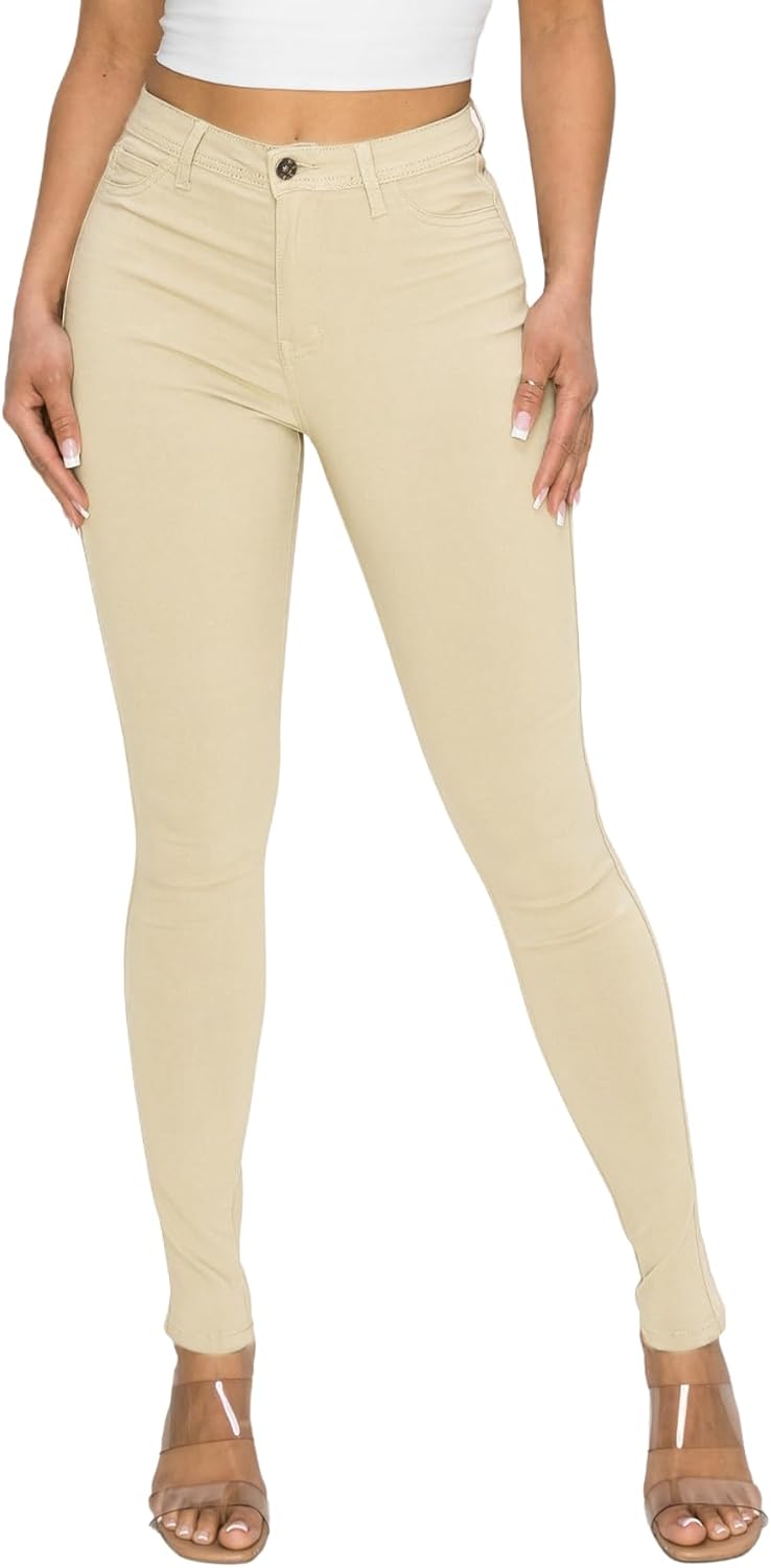 Women's Colored Skinny Jeans - High Rise Destroyed Ripped Stretch Denim in Olive, Mustard and Red - Large (32)