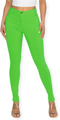 Women's Colored Skinny Jeans - High Rise Destroyed Ripped Stretch Denim in Olive, Mustard and Red - Large (27)