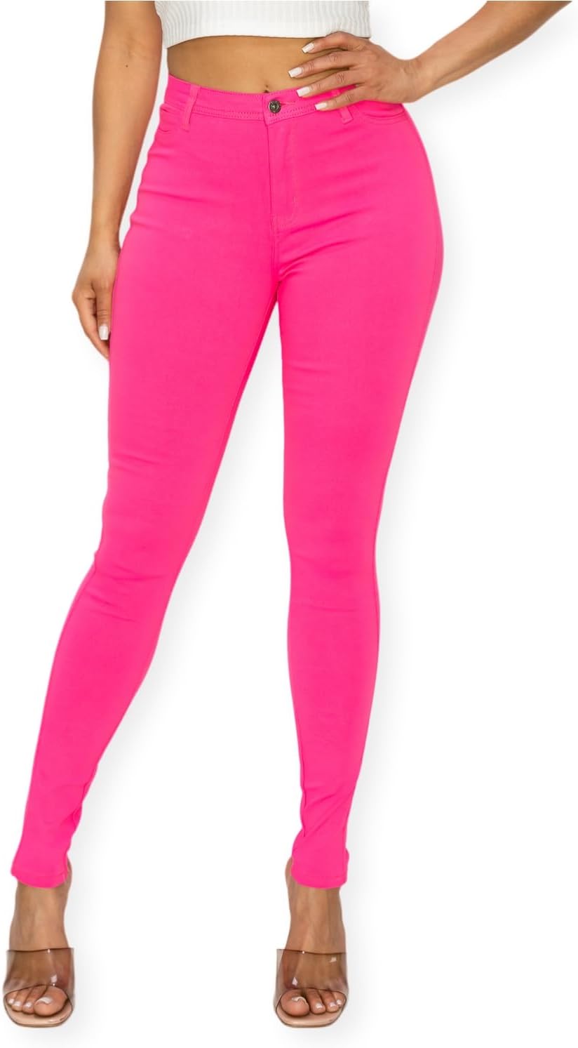 Women's Colored Skinny Jeans - High Rise Destroyed Ripped Stretch Denim in Olive, Mustard and Red - Small