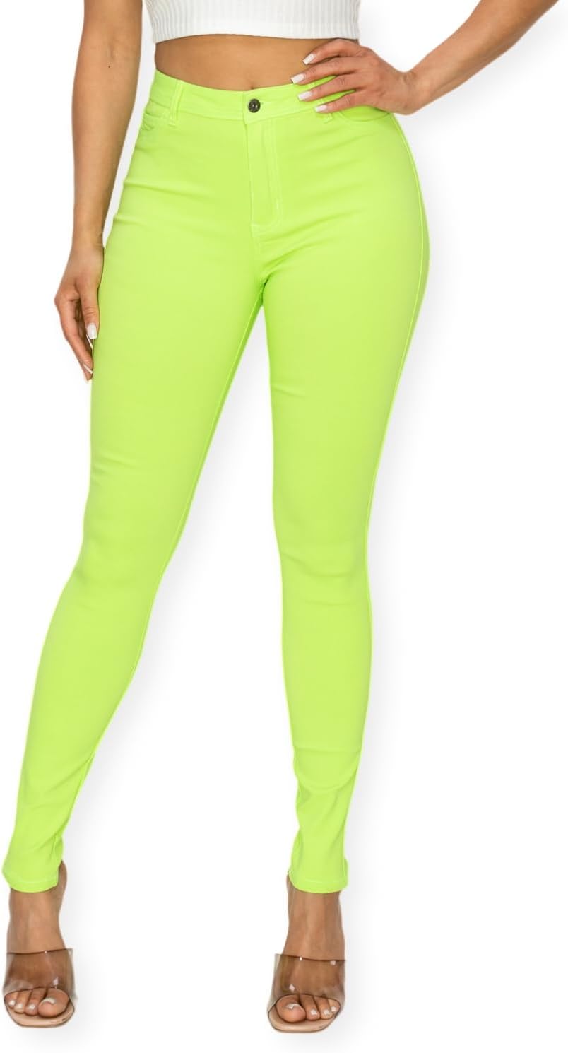 Women's Colored Skinny Jeans - High Rise Destroyed Ripped Stretch Denim in Olive, Mustard and Red - Large