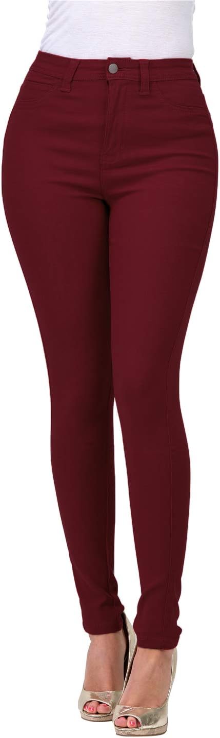 Women's Colored Skinny Jeans - High Rise Destroyed Ripped Stretch Denim in Olive, Mustard and Red - Small
