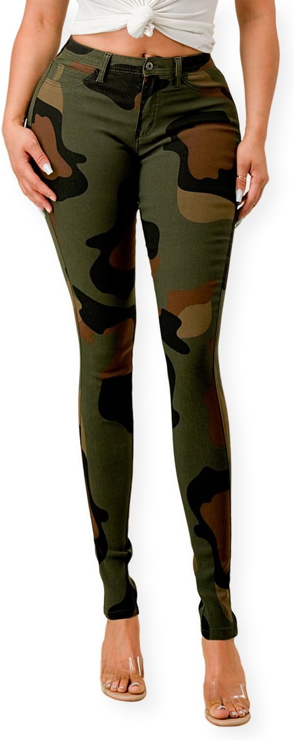 Women's Colored Skinny Jeans - High Rise Destroyed Ripped Stretch Denim in Olive, Mustard and Red - Medium