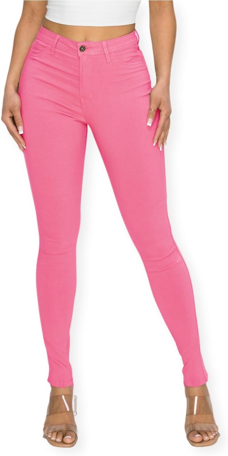 Women's Colored Skinny Jeans - High Rise Destroyed Ripped Stretch Denim in Olive, Mustard and Red - Large