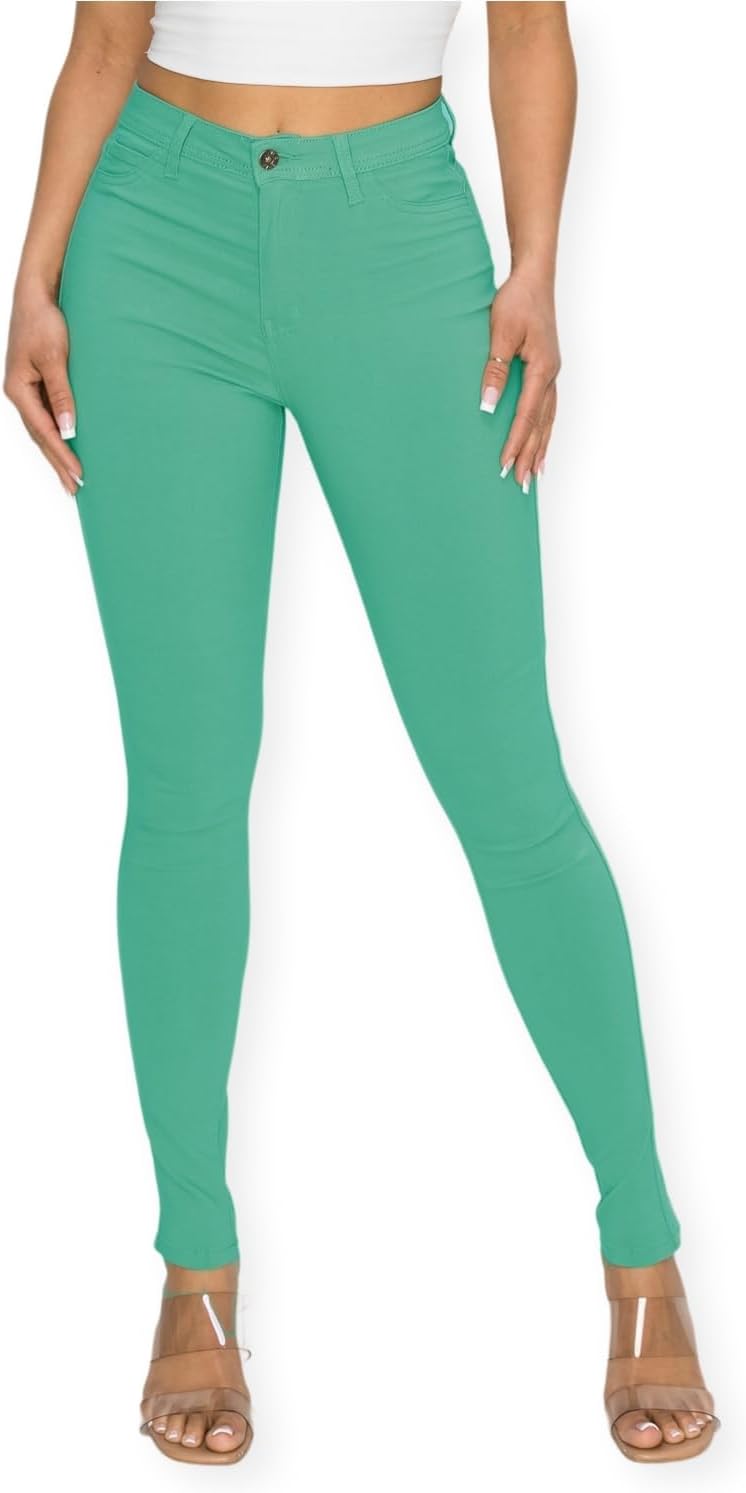 Women's Colored Skinny Jeans - High Rise Destroyed Ripped Stretch Denim in Olive, Mustard and Red - Large
