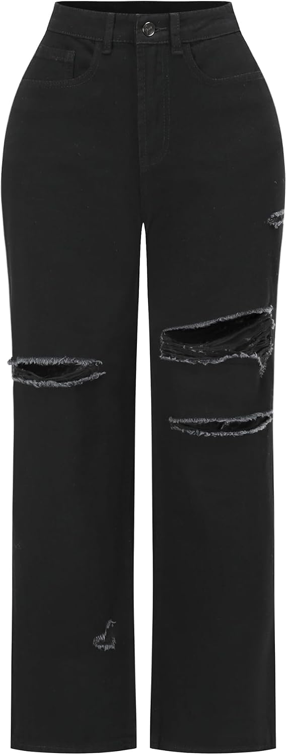 Women's High Waisted Wide Leg Jeans - Distressed Stretch Denim in Fourteen Washes for Casual Days - 6
