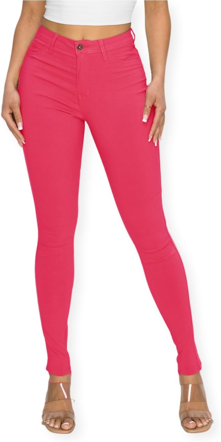 Women's Colored Skinny Jeans - High Rise Destroyed Ripped Stretch Denim in Olive, Mustard and Red - Medium
