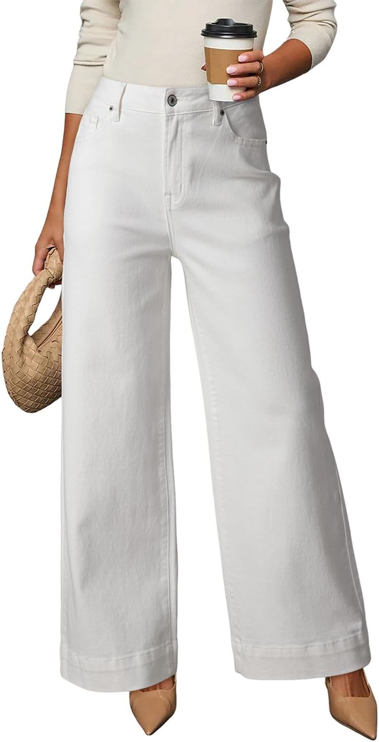 Women's High Waisted Wide Leg Jeans - Loose Stretch Denim with a Straight Leg for Everyday Casual Wear - 4