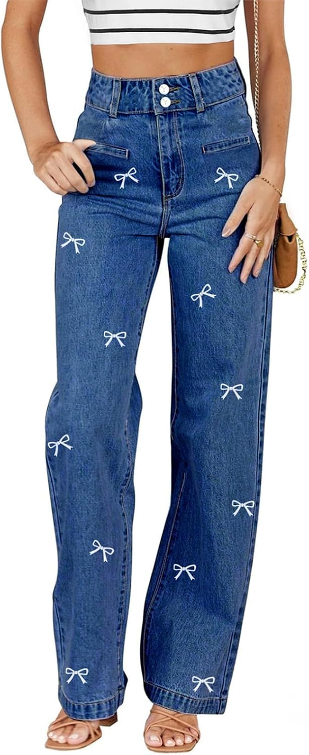 Women's High Waisted Straight Leg Jeans - Soft Stretch Denim with a Dual Button Closure and Pockets - 4