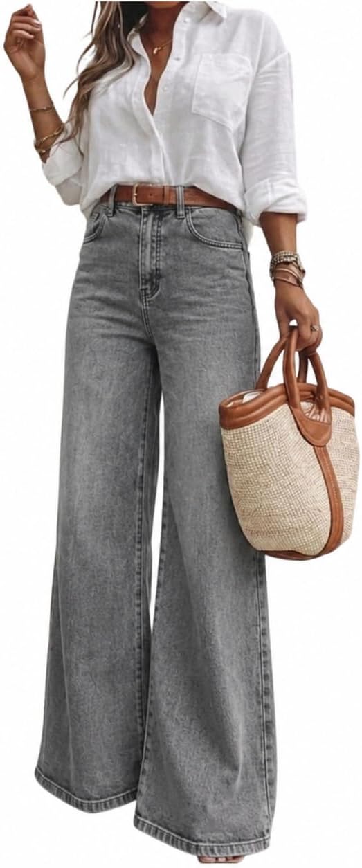 Women's Dark Wash Bootcut Jeans - High Waisted Wide Leg Denim with Classic Five Pocket Styling - 32 Long