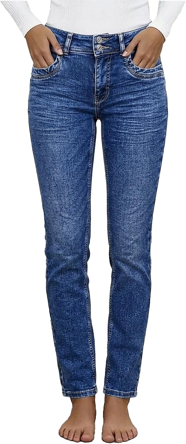Women's High Rise Skinny Jeans - Butt Lifting Slim Fit Stretch Denim with a Double Button Closure - Ash Blue