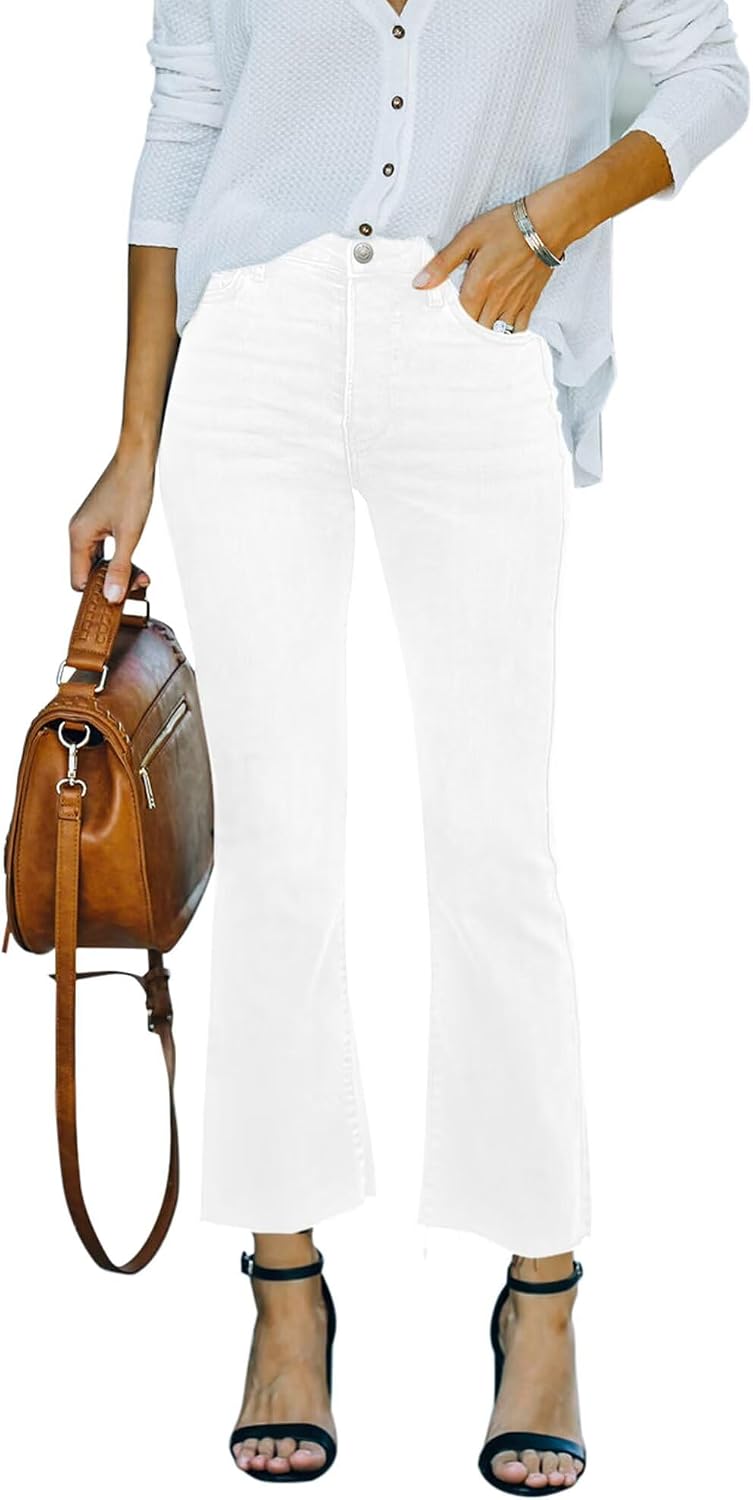 Women's Stretch Denim Flare Jeans - High Rise Raw Hem Ankle Crop with Bootcut Leg for Daily Wear - 4