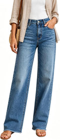 Women's High Waisted Straight Leg Jeans - Tummy Control Stretch Denim with a Raw Edge Hem - 2