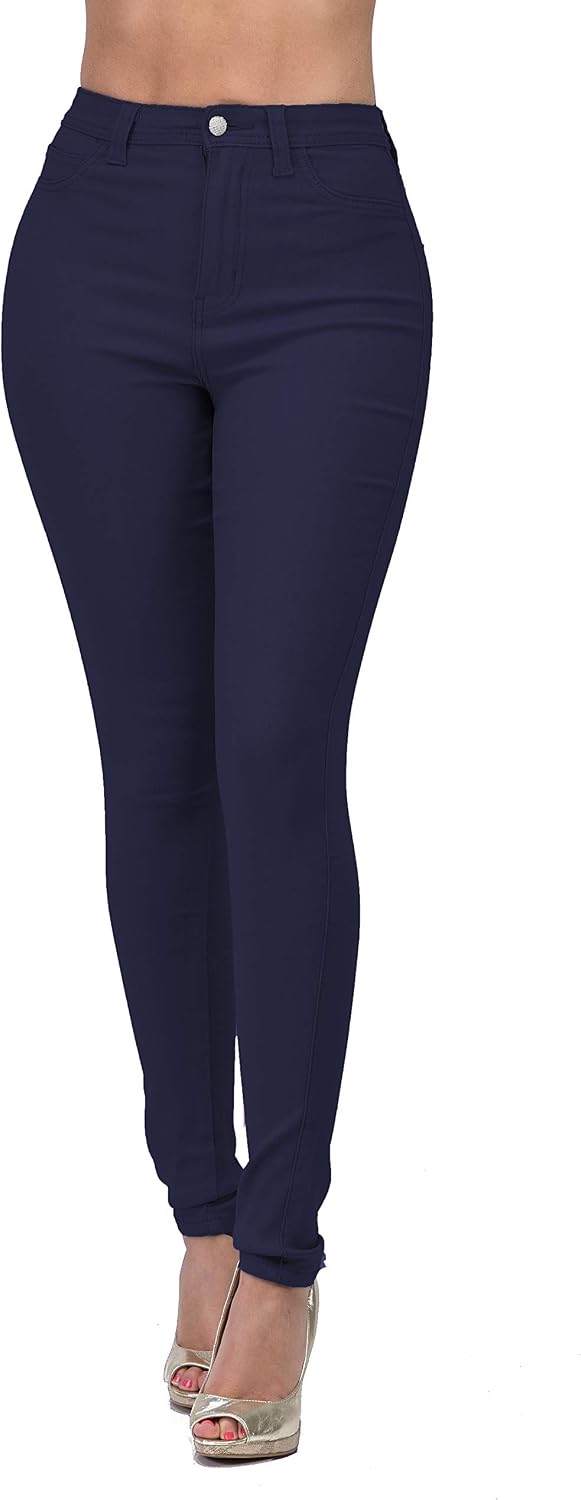 Women's Colored Skinny Jeans - High Rise Destroyed Ripped Stretch Denim in Olive, Mustard and Red - Large