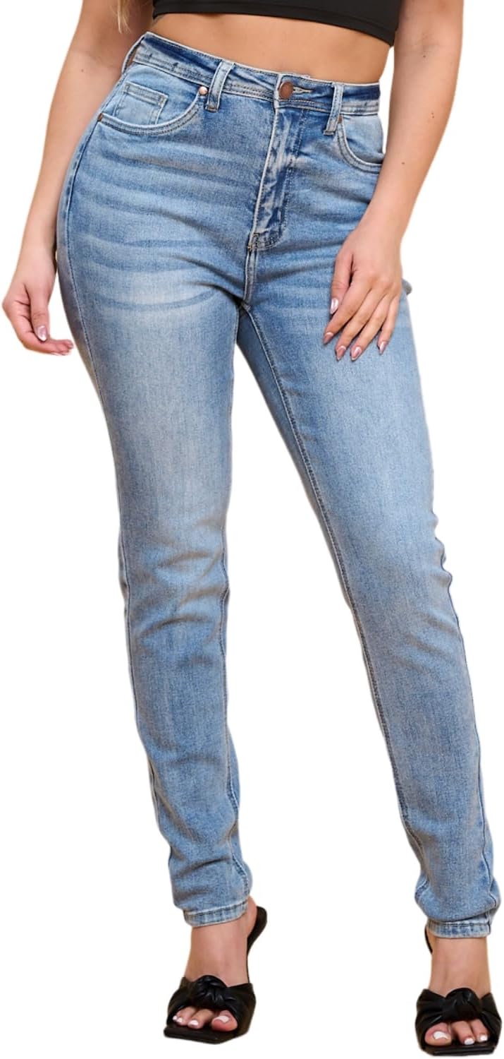 Women's Colored Skinny Jeans - High Rise Destroyed Ripped Stretch Denim in Olive, Mustard and Red - Medium