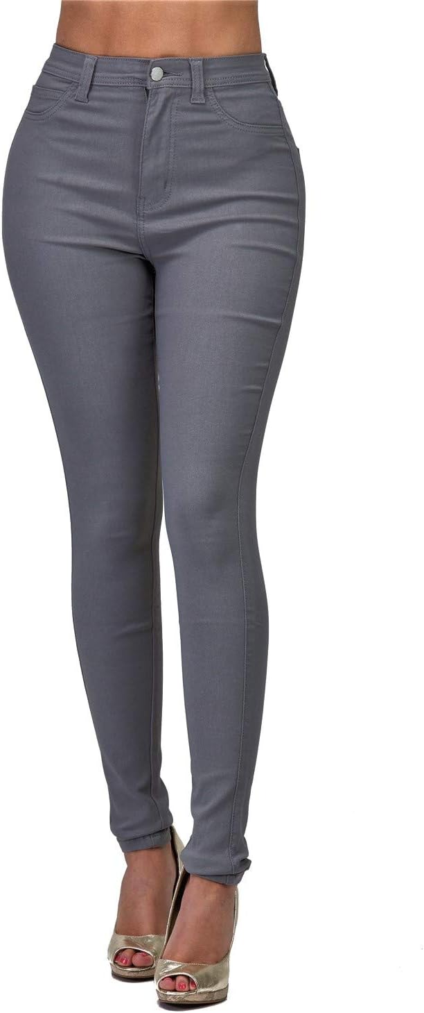 Women's Colored Skinny Jeans - High Rise Destroyed Ripped Stretch Denim in Olive, Mustard and Red - Large (29)