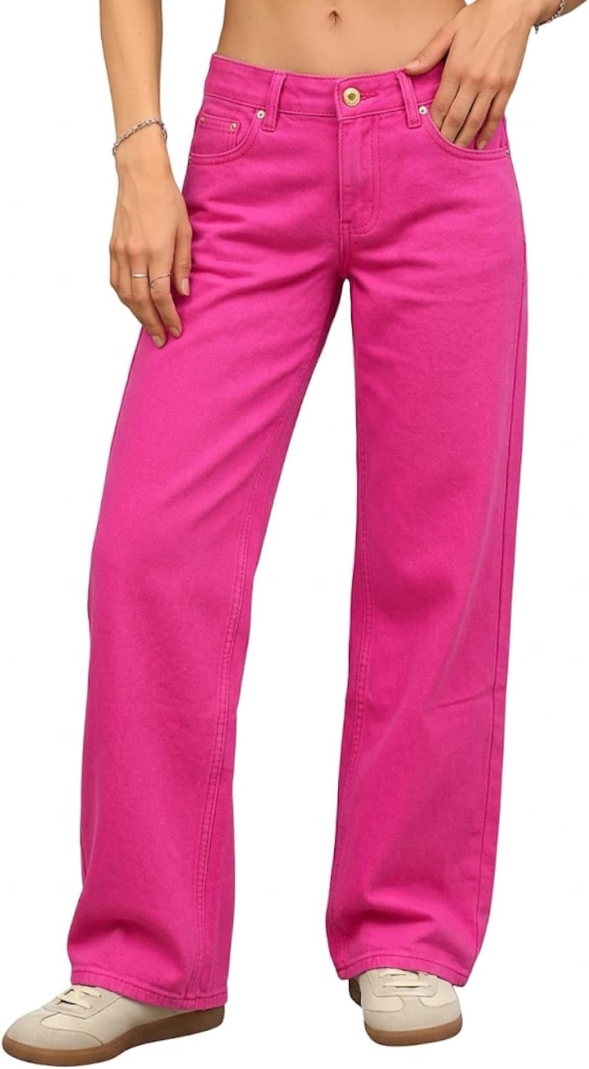 Women's Low Rise Baggy Jeans - Straight Leg Stretch Denim in a Loose Boyfriend Fit for Y2k Outfits - 0