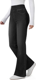 Women's Soft Stretch Denim Flare Jeans - High Waisted Pull On Bootcut with Pockets for Work and Travel - Small