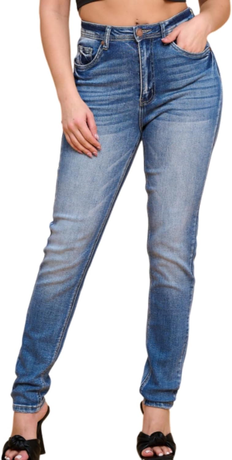 Women's Colored Skinny Jeans - High Rise Destroyed Ripped Stretch Denim in Olive, Mustard and Red - Small