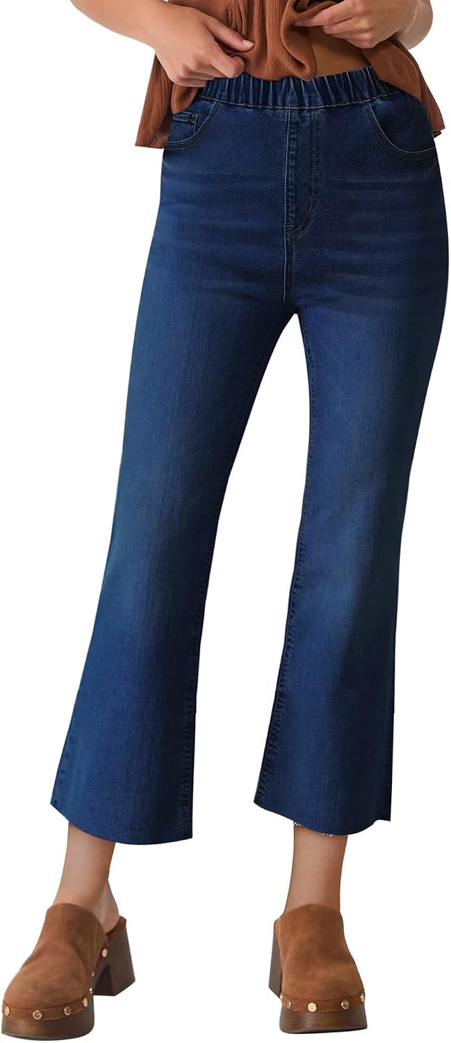 Women's Stretch Denim Flare Jeans - High Rise Raw Hem Ankle Crop with Bootcut Leg for Daily Wear - 4
