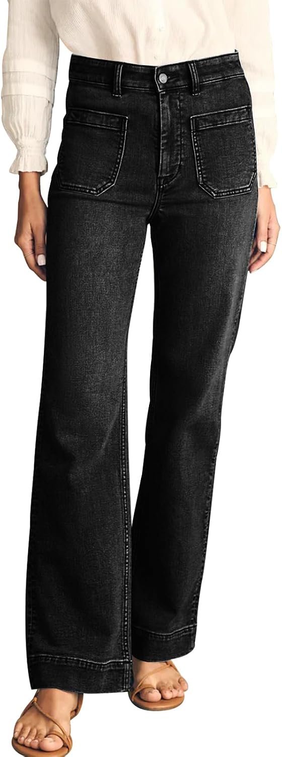 Women's High Waisted Wide Leg Jeans - Straight Leg Stretch Denim with Pockets for Everyday Outfits - 2