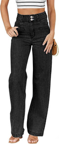 Women's High Waisted Straight Leg Jeans - Soft Stretch Denim with a Dual Button Closure and Pockets - 0