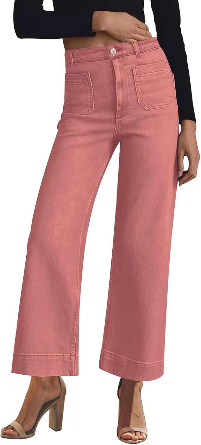 Women's High Waisted Wide Leg Jeans - Straight Leg Stretch Denim with Pockets for Everyday Outfits - 2