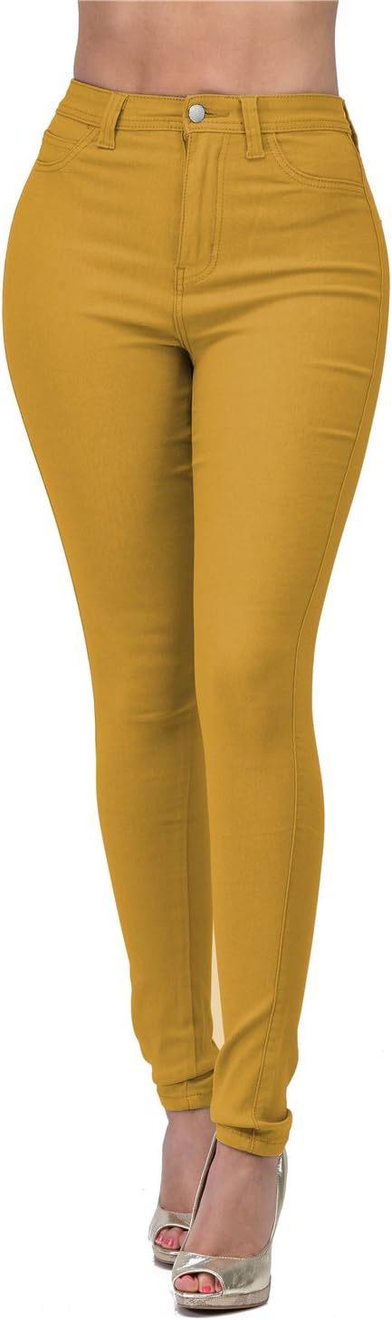 Women's Colored Skinny Jeans - High Rise Destroyed Ripped Stretch Denim in Olive, Mustard and Red - XX-Large