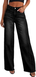 Women's High Waisted Wide Leg Jeans - Raw Hem Baggy Boyfriend Denim in Full Length for Daily Outfits - 0