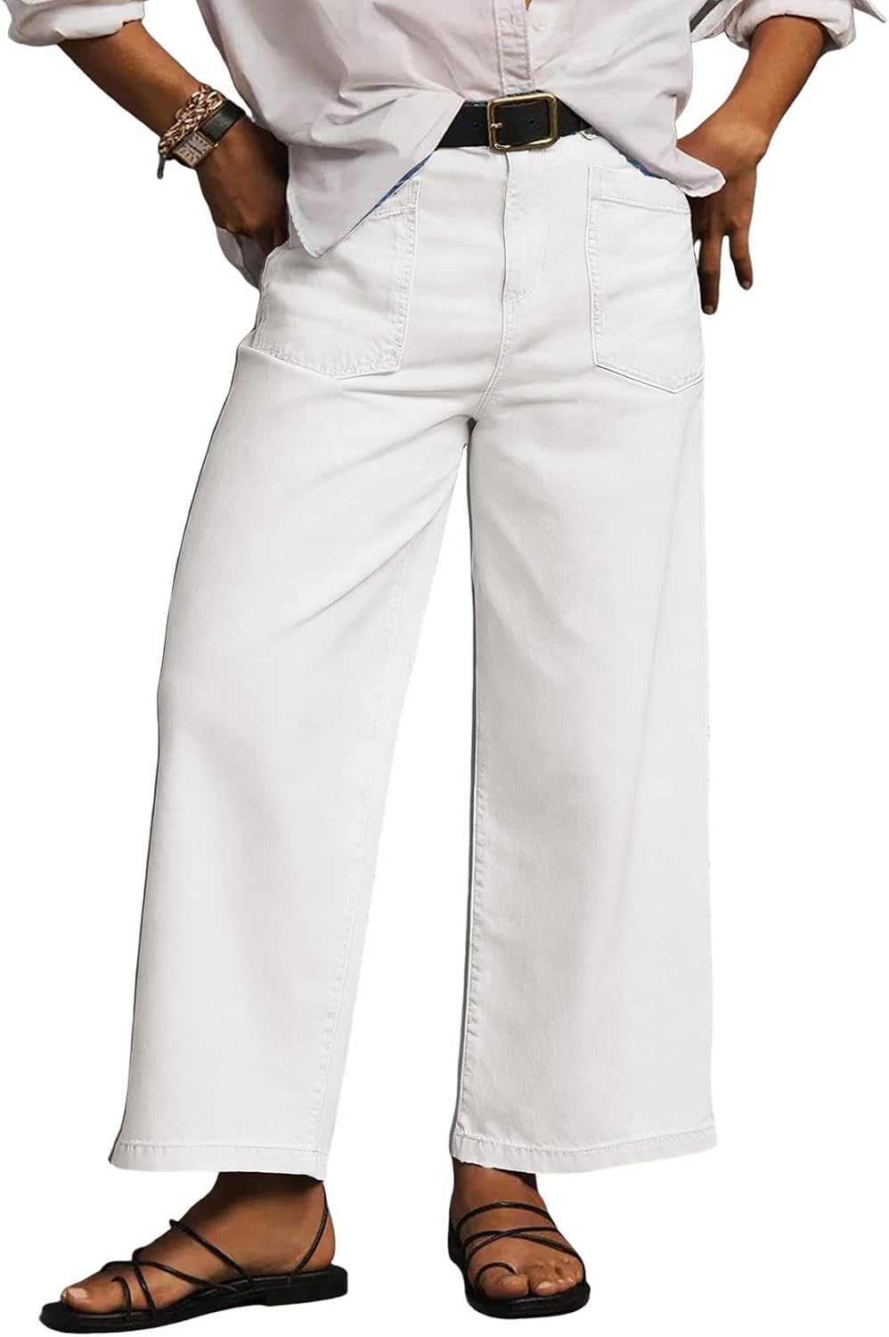 Women's Plus Size Wide Leg Jeans - High Waisted Baggy Stretch Denim with Pockets in Sizes 1X to 5X - 1X