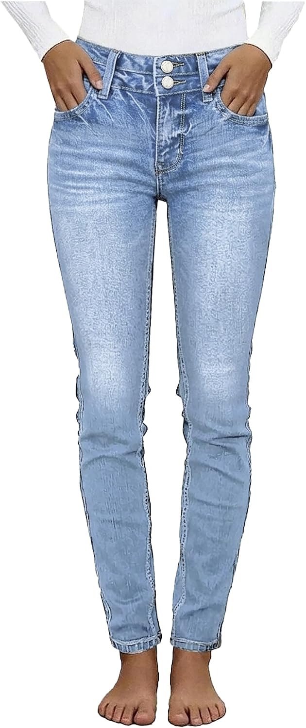 Women's High Rise Skinny Jeans - Butt Lifting Slim Fit Stretch Denim with a Double Button Closure - Ash Blue