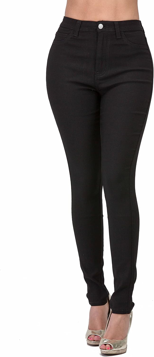 Women's Colored Skinny Jeans - High Rise Destroyed Ripped Stretch Denim in Olive, Mustard and Red - Large