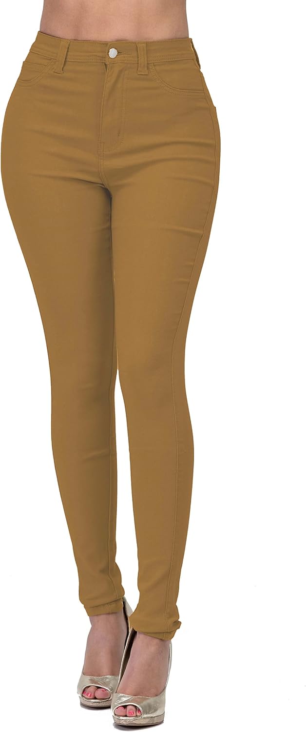 Women's Colored Skinny Jeans - High Rise Destroyed Ripped Stretch Denim in Olive, Mustard and Red - Large (26)