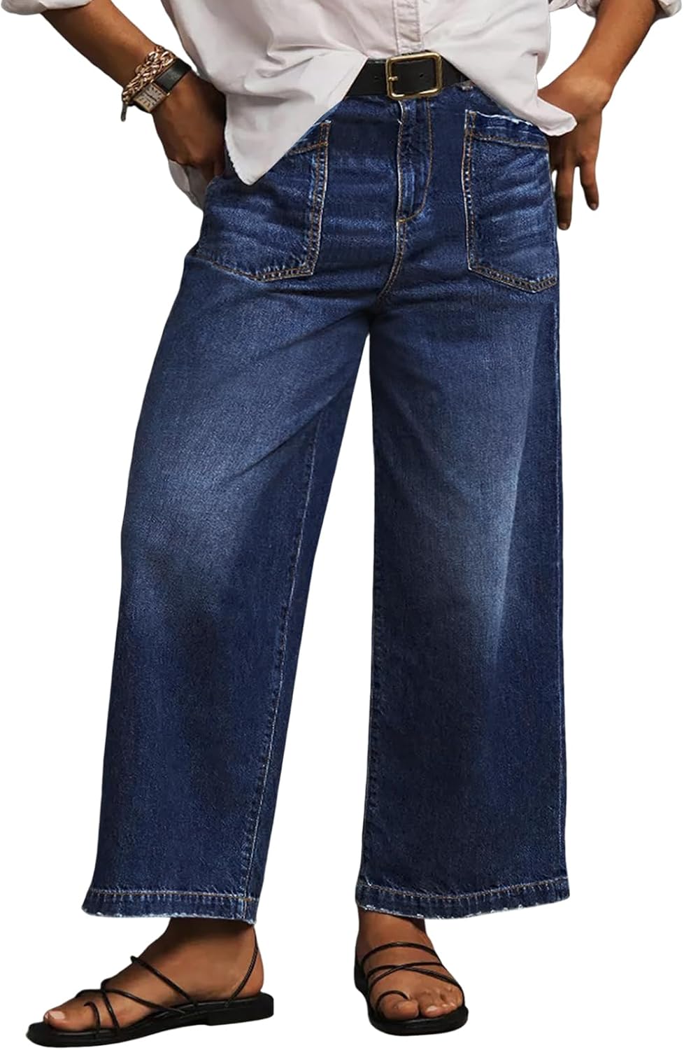 Women's Plus Size Wide Leg Jeans - High Waisted Baggy Stretch Denim with Pockets in Sizes 1X to 5X - 1X