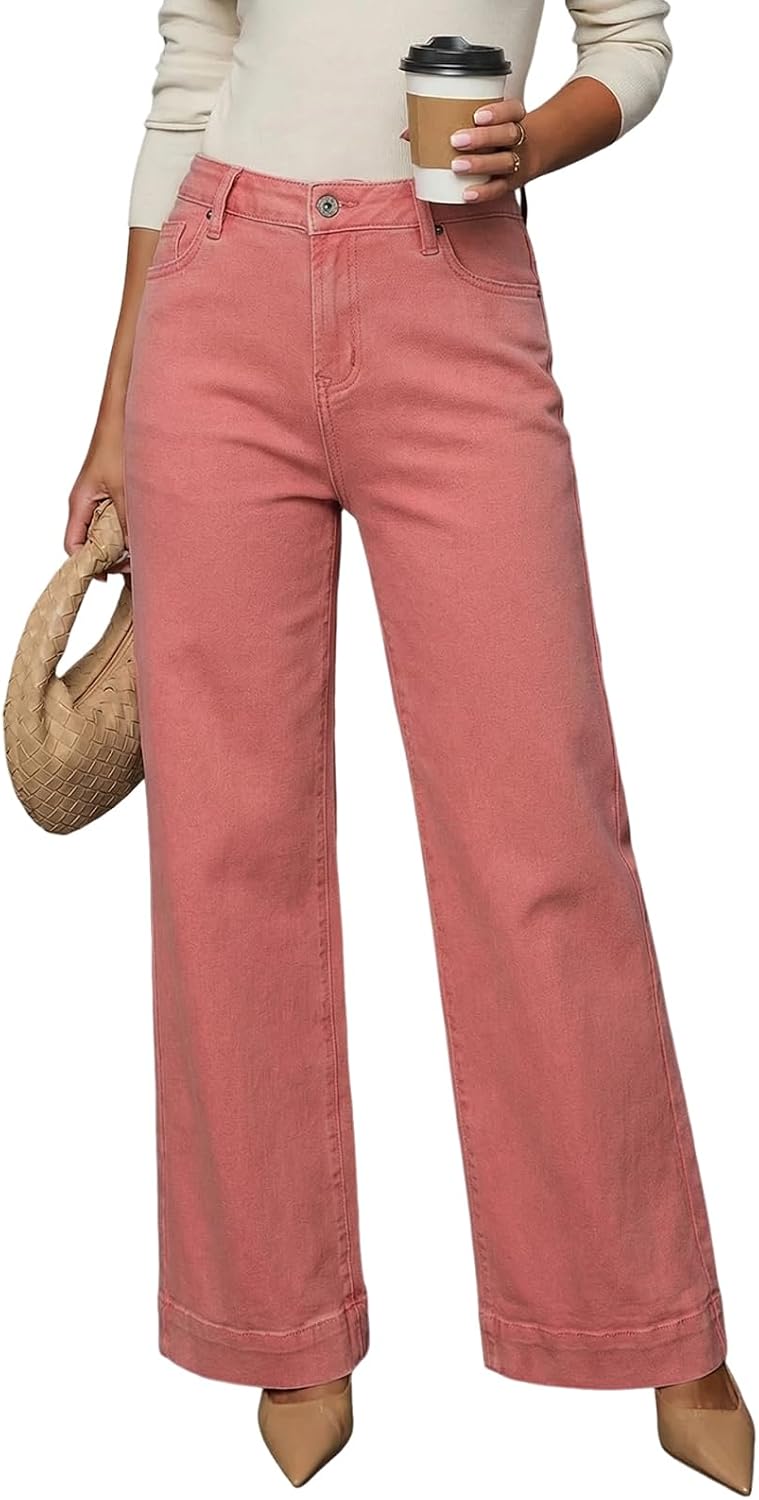 Women's High Waisted Wide Leg Jeans - Loose Stretch Denim with a Straight Leg for Everyday Casual Wear - 4