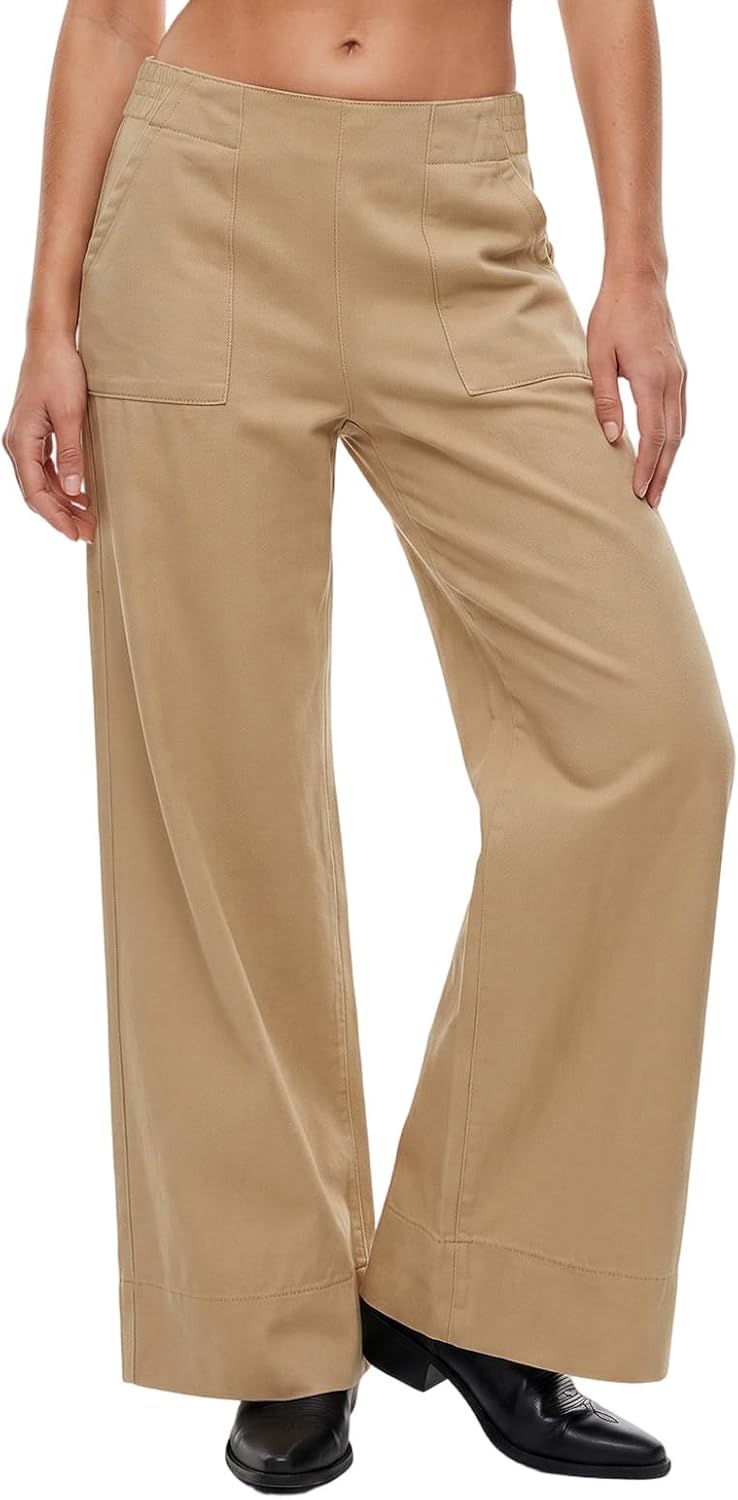 Women's Elastic Waist Wide Leg Jeans - Full Length Baggy Denim Pants for Relaxed Everyday Wear - Small