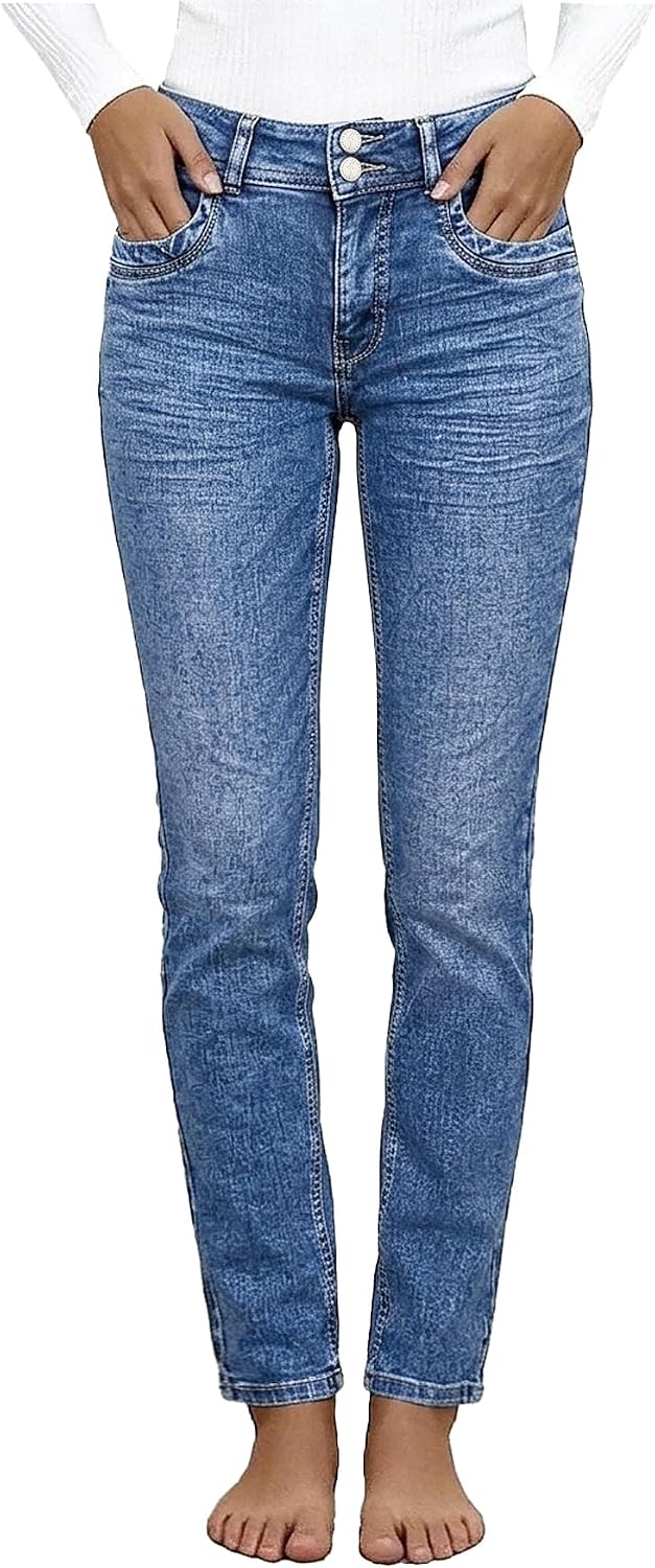 Women's High Rise Skinny Jeans - Butt Lifting Slim Fit Stretch Denim with a Double Button Closure - Dark Blue