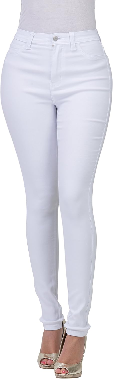 Women's Colored Skinny Jeans - High Rise Destroyed Ripped Stretch Denim in Olive, Mustard and Red - Large (31)