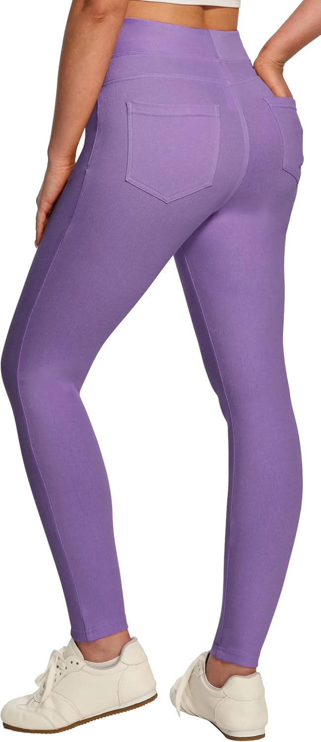 Women's Pull On Denim Jeggings - High Waist Skinny Leggings with Tummy Control and Four Pockets - Plus Size (7)