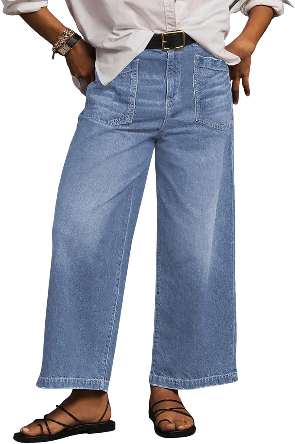 Women's Plus Size Wide Leg Jeans - High Waisted Baggy Stretch Denim with Pockets in Sizes 1X to 5X - 1X