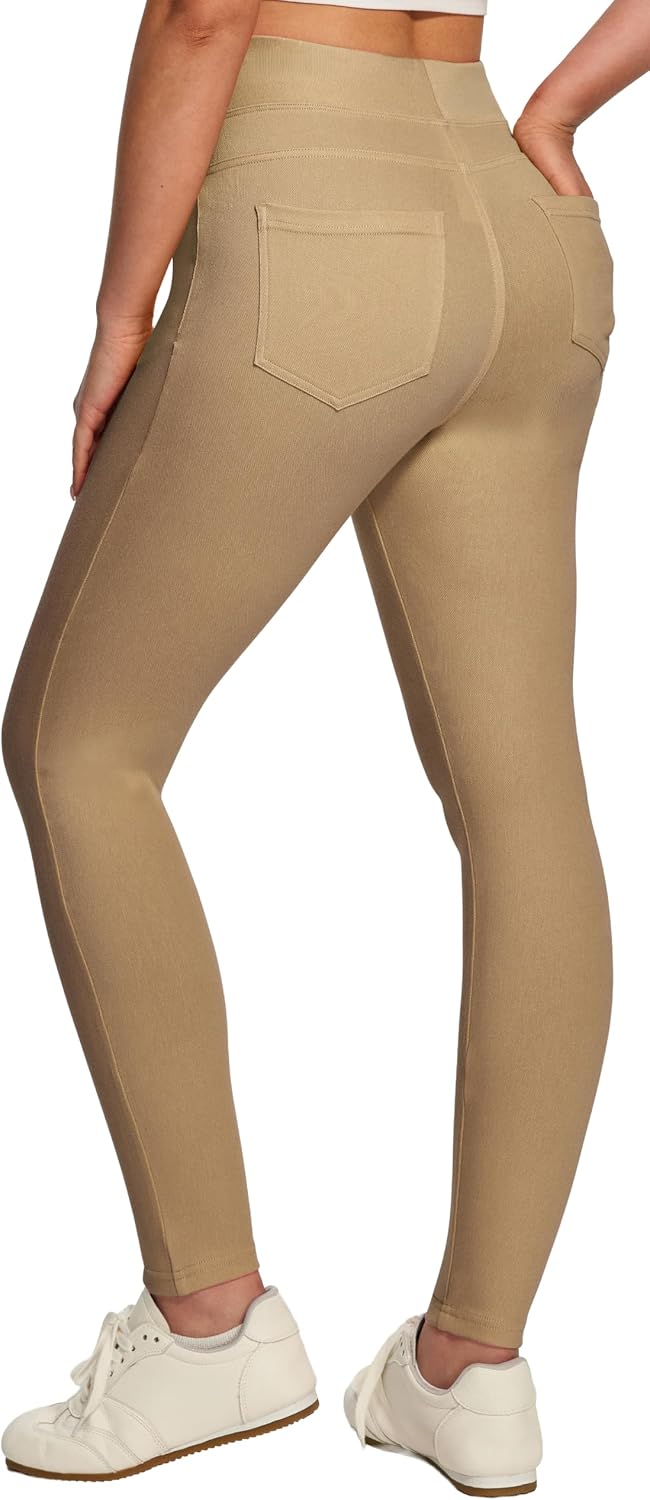 Women's Pull On Denim Jeggings - High Waist Skinny Leggings with Tummy Control and Four Pockets - Regular (17)
