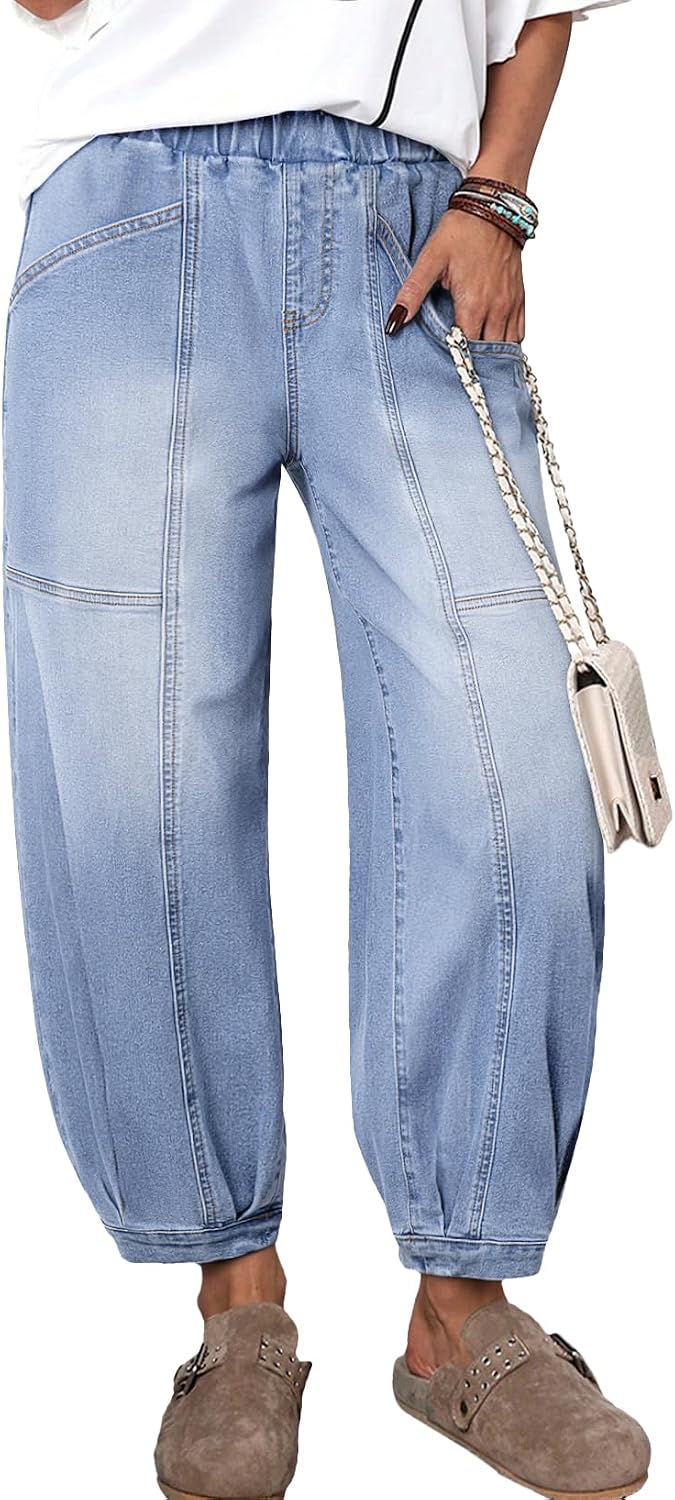 Women's High Waisted Barrel Jeans - Cropped Stretch Denim Ankle Pants for Western Weekend Outfits - 4