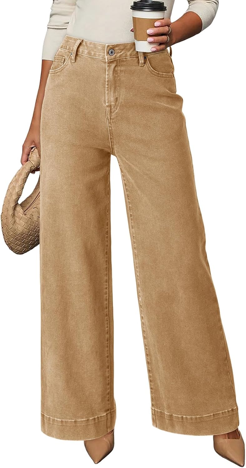 Women's High Waisted Wide Leg Jeans - Loose Stretch Denim with a Straight Leg for Everyday Casual Wear - 4