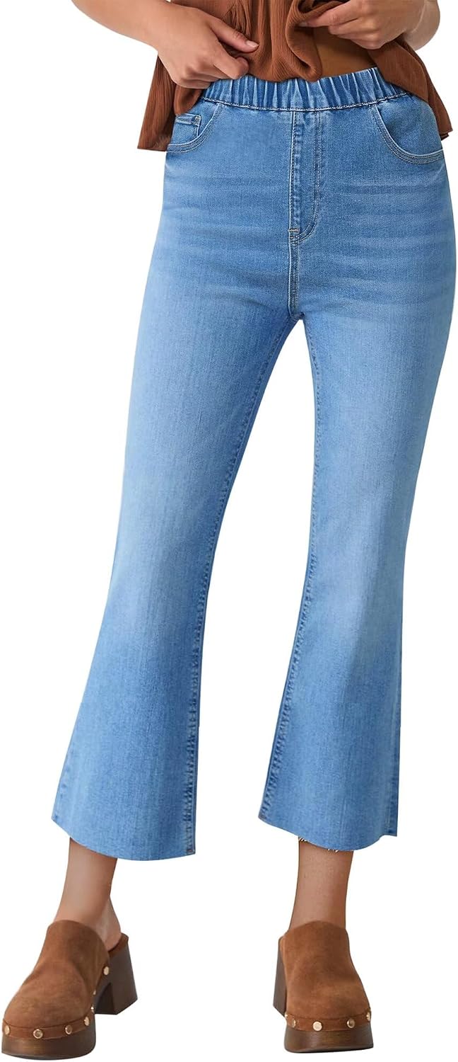 Women's Stretch Denim Flare Jeans - High Rise Raw Hem Ankle Crop with Bootcut Leg for Daily Wear - 2