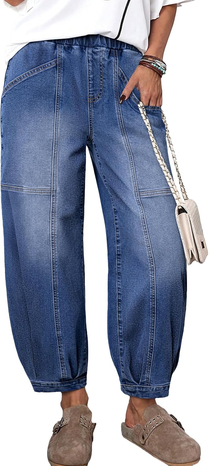 Women's High Waisted Barrel Jeans - Cropped Stretch Denim Ankle Pants for Western Weekend Outfits - 6