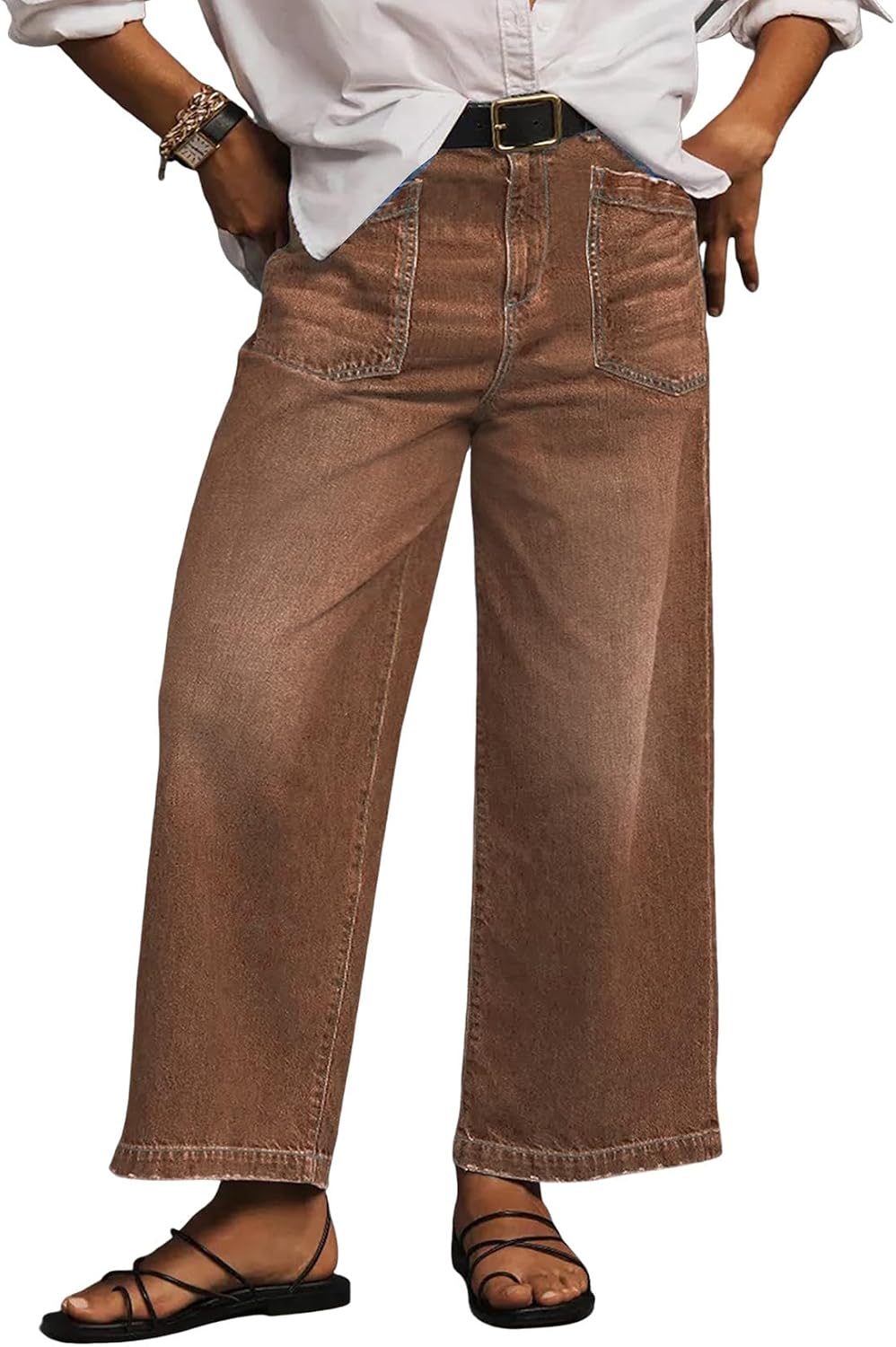 Women's Plus Size Wide Leg Jeans - High Waisted Baggy Stretch Denim with Pockets in Sizes 1X to 5X - 1X