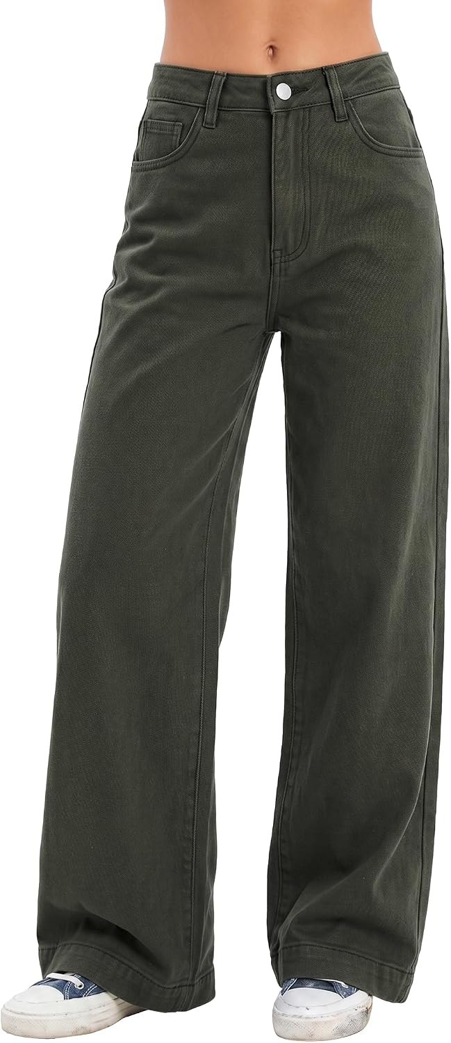 Women's High Waist Wide Leg Jeans - Stretchy Baggy Denim Trousers with Pockets for Relaxed Daily Wear - Small (11)