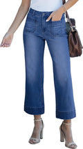 Women's Cropped Flare Jeans - High Rise Wide Leg Denim with Front Patch Pockets for Concert Outfits - Medium