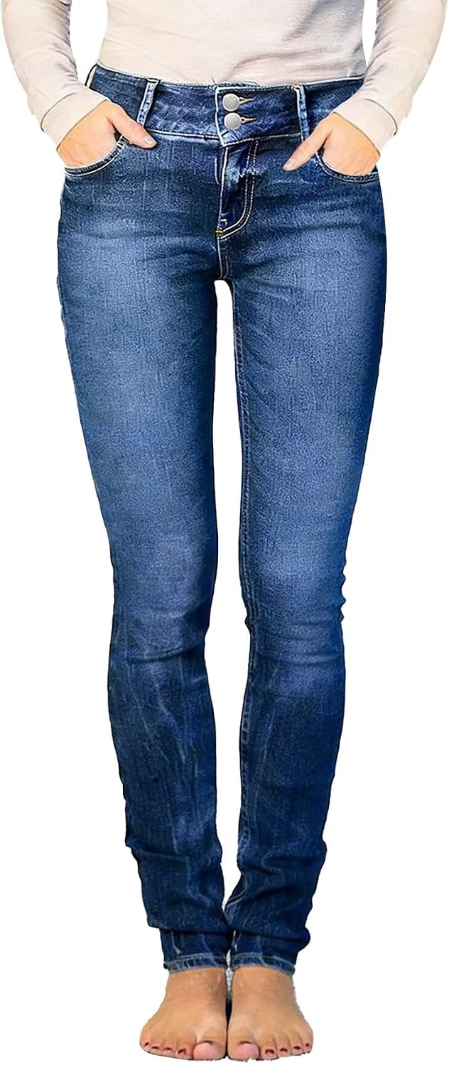 Women's High Rise Skinny Jeans - Butt Lifting Slim Fit Stretch Denim with a Double Button Closure - Ash Blue (8)