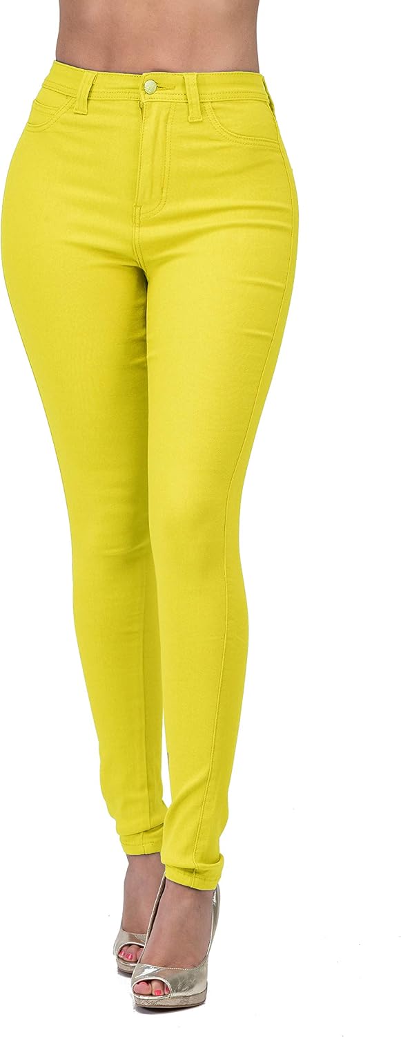 Women's Colored Skinny Jeans - High Rise Destroyed Ripped Stretch Denim in Olive, Mustard and Red - Medium