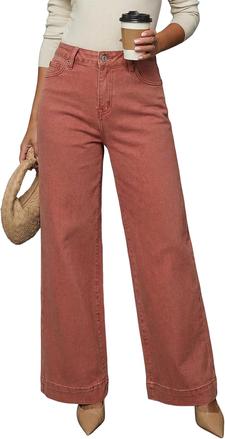 Women's High Waisted Wide Leg Jeans - Loose Stretch Denim with a Straight Leg for Everyday Casual Wear - 4